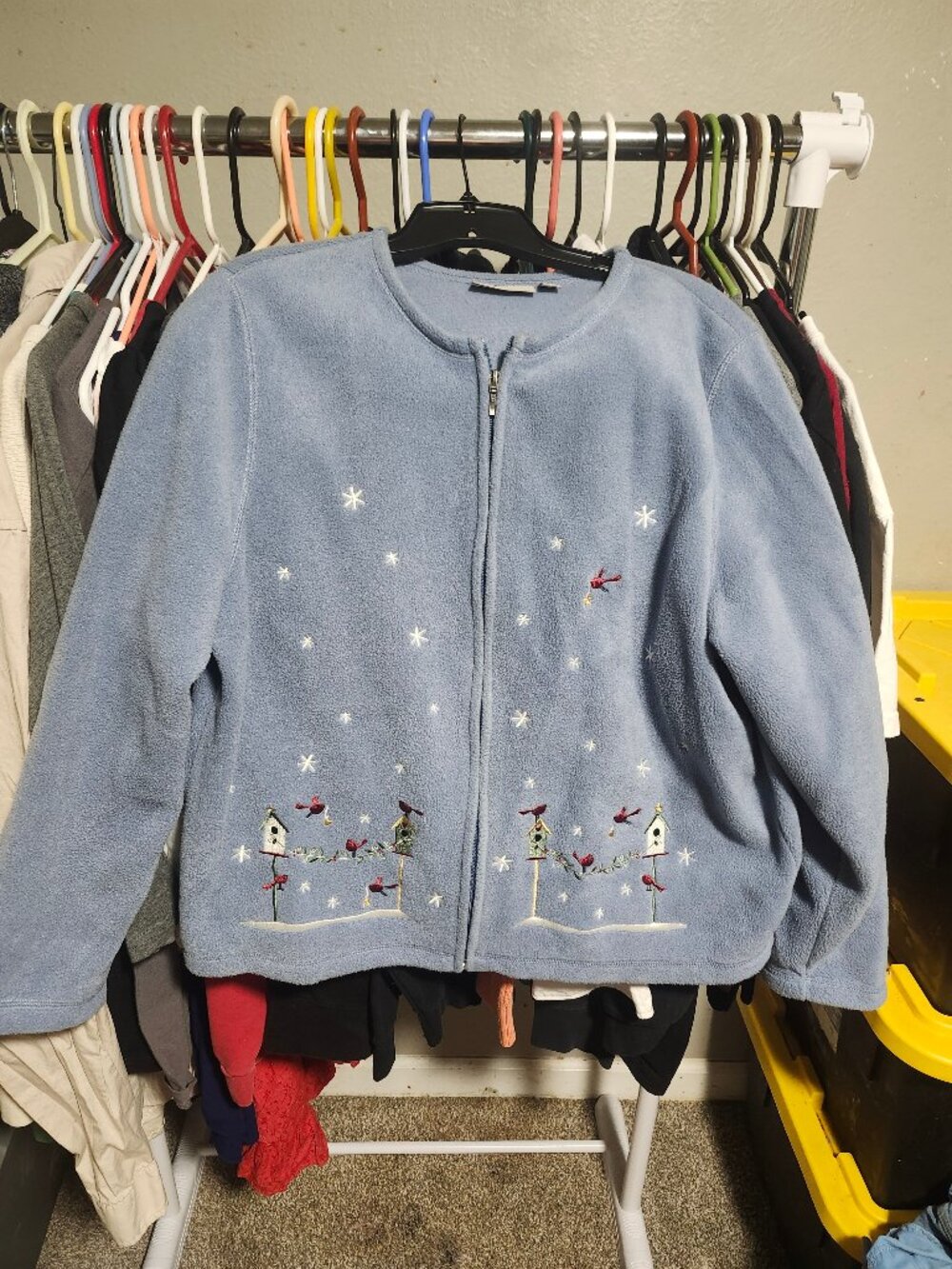 Croft and Barrow Light Blue Fleece Sweater Zip Up Embroidered Christmas Size XL